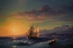 Иван Айвазовский «Корабль на закате у мыса Мартен», холст, масло, 1859, эстимейт –  500 000-700 000 британских фунтов, лот 13. © Фото предоставлено Sotheby's