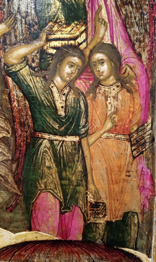 Икона «Святая Троица с деяниями», конец XVII века, фрагмент «Бегство Лота с дочерьми из Содома» © ЯХМ