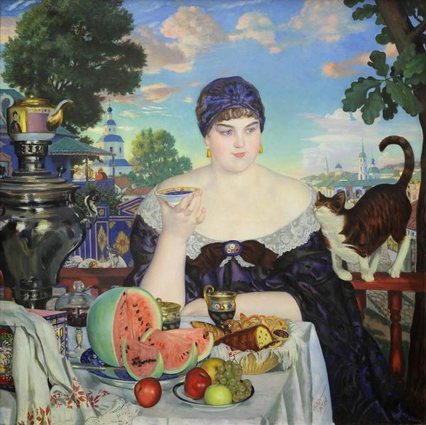 Б. М. Кустодиев «Купчиха за чаем», 1918 