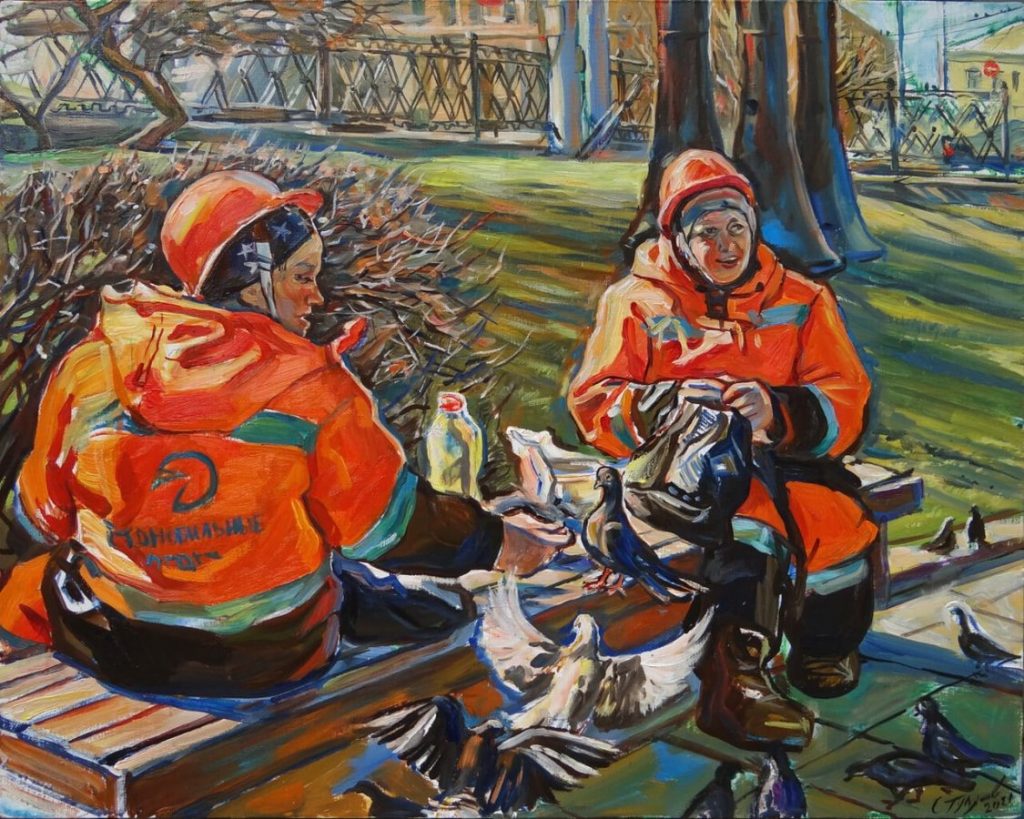 С.Б. Гуляев «Отдых работниц», 2021 © Фестиваль идейного позитивного искусства «Время, вперед!»