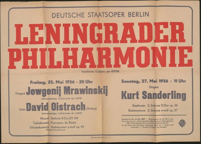 Афиша концерта с участием Евгения Мравинского в Немецкой государственной опере, 1956 © Российский национальный музей музыки