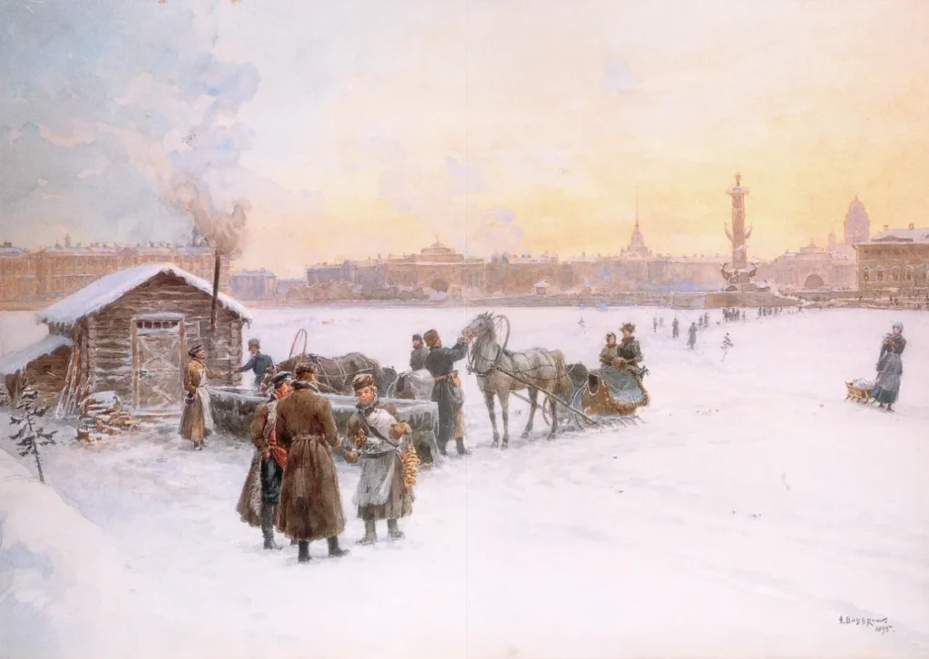 А.К. Беггров «У водопоя на Неве зимой», 1895 © ГРМ