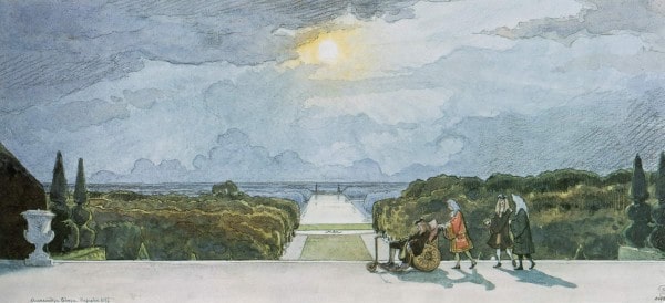 А.Н. Бенуа «Версаль. Прогулка короля». Цикл «Последние прогулки короля Людовика ХIV», 1897 © ГРМ
