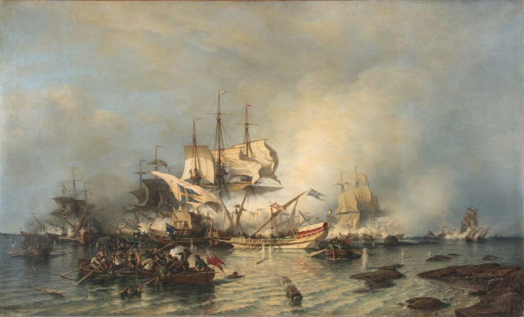 А.П. Боголюбов «Гренгамское морское сражение 27 июля 1720 года», 1866 © ГТГ