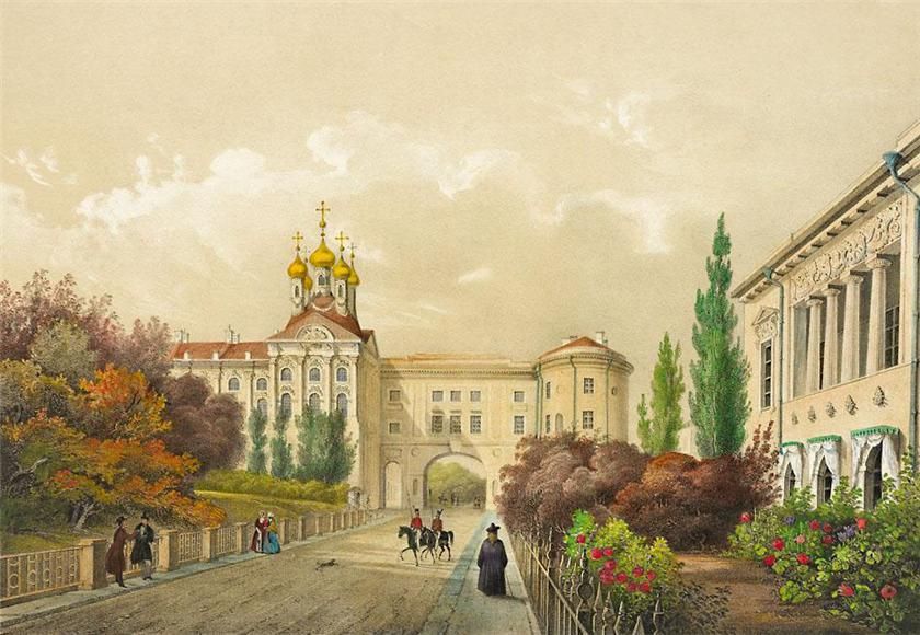 Вид на церковь в Екатерининском дворце. Литография 1840-1850