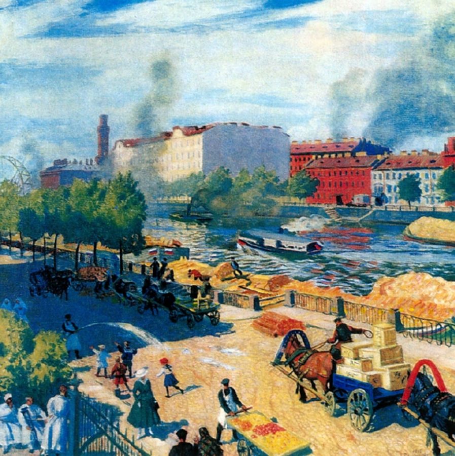 Б.М. Кустодиев «Фонтанка у Калинкина моста», 1916 Частное собрание