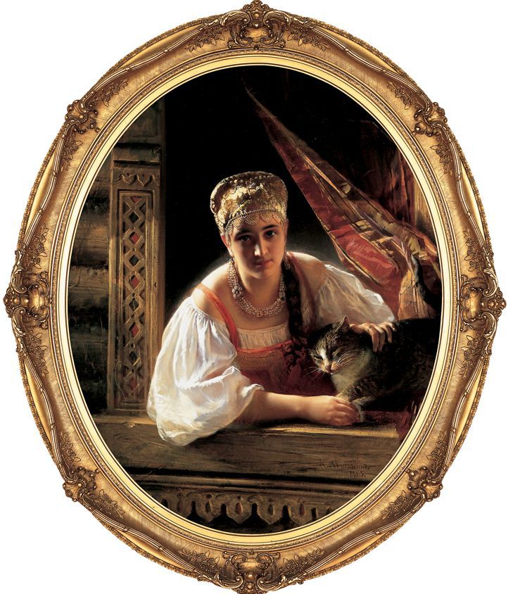 Владимир Маковский «Русская красавица с кошкой», 1865 © Частная коллекция