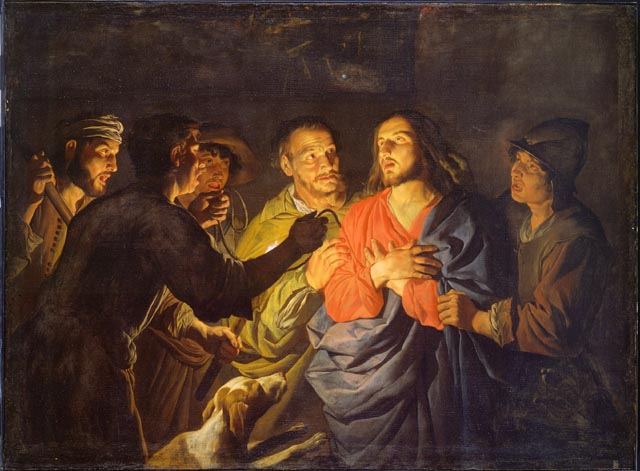 Маттиас Стом «The Arrest of Christ», около 1630-1632. Самое раннее появление неаполитанского желтого цвета в европейской живописи © Национальная галерея Канады