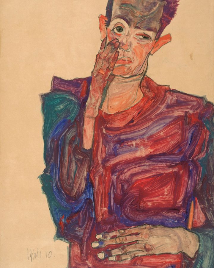 Egon Schiele «Selbstbildnis mit herabgezogenem Augenlid», 1910 © The Albertina Museum, Vienna