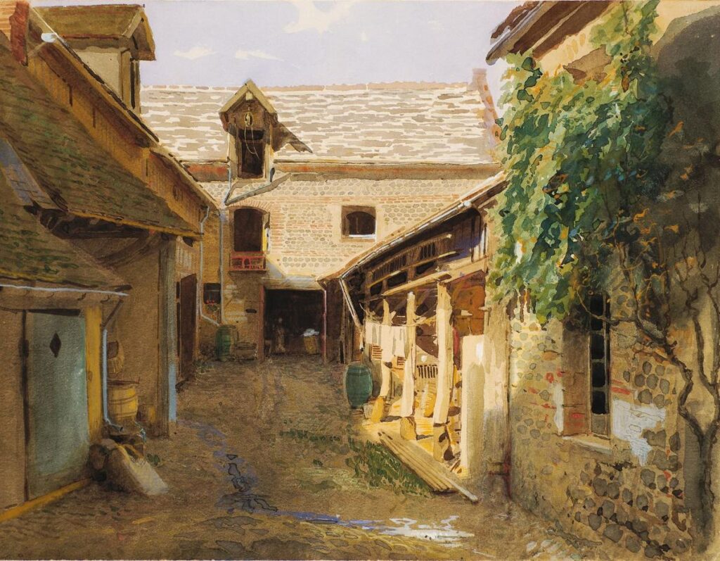 И.Н. Крамской «Деревенский дворик во Франции», 1876 © ГТГ