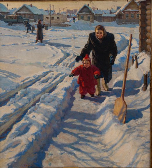 Б.П. Николаев «Впервые по снегу», 1953 © Пензенская областная картинная галерея им. К. А. Савицкого